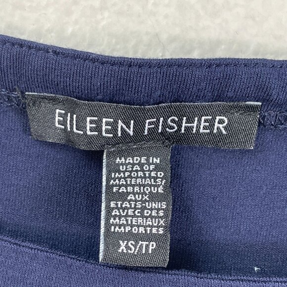 Eileen Fisher Womens XS Navy 3/4 Sleeve Tunic Top Viscose Blend Stretch Shirt - Picture 3 of 7